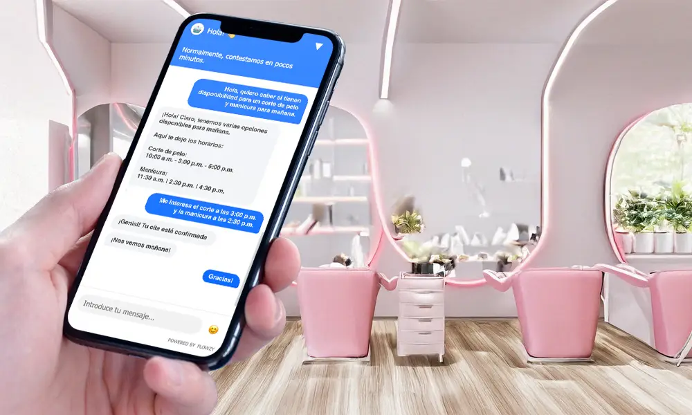 Chatbot IA Flowzy para salones de belleza - Sistema de reservas automático y gestión de citas